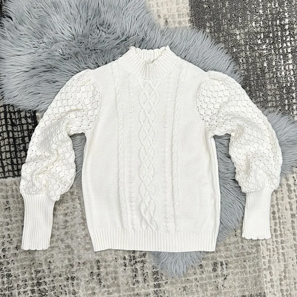 Janie & Jack Cream Cable‎ Knit Scalloped Collar Sweater Youth Size 18